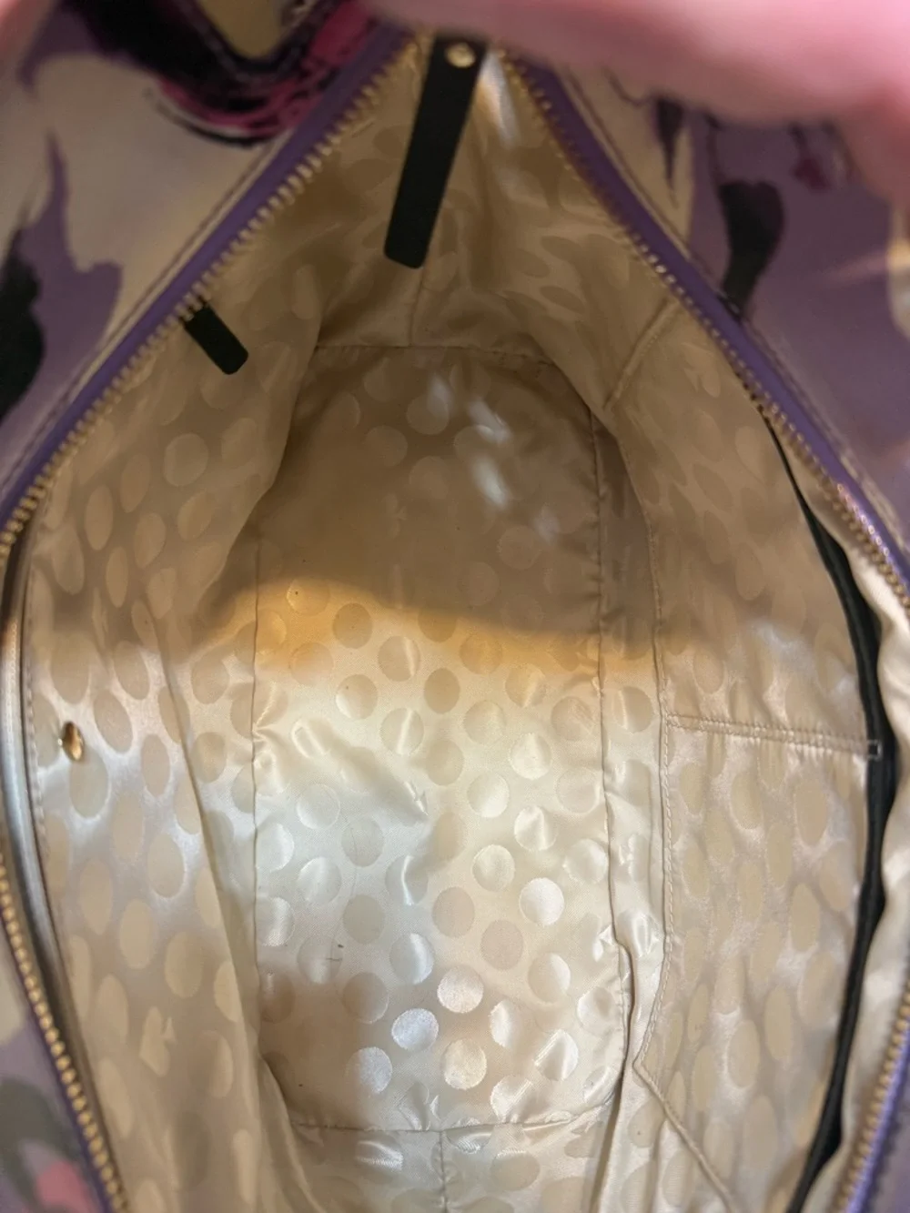Kate Spade Floral Tote Cream Purple Leather Shoulder Bag Large Chic